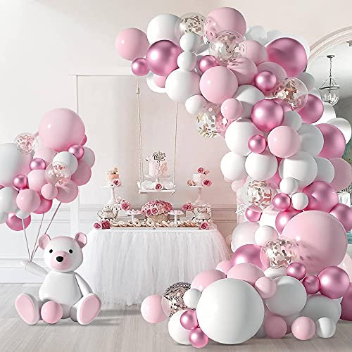 Jstzdq 152 Pcs Pink Balloon Garland Arch Kit, Pink White Latex Balloons Arch Kit, Party Balloons Decor for Wedding Birthday Anniversary Festival Party Decor