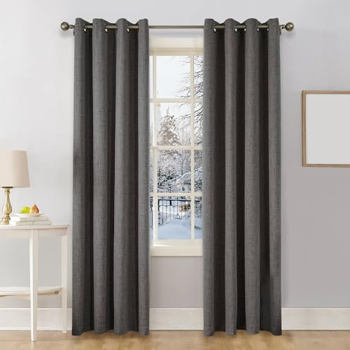 CUCRAF 100% Blackout Curtains Grey 84 Inch Drop 2 Panels Soft Texture Sun Blocking Thermal Eyelet Curtains for Bedroom Living Room 52 X 84 Inch