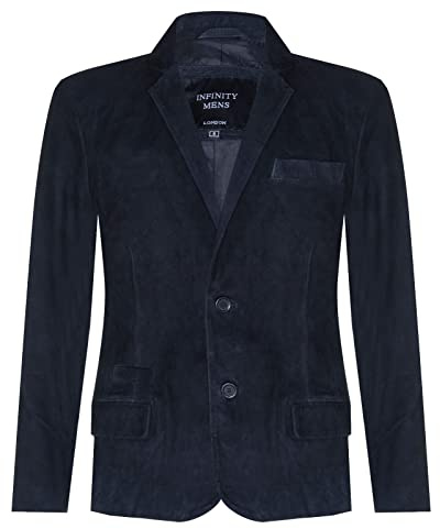 Infinity Leather Giacca Blazer da Uomo Nero in Pelle Scamosciata Cappotto Aderente in Vera Pelle Italiana Morbida
