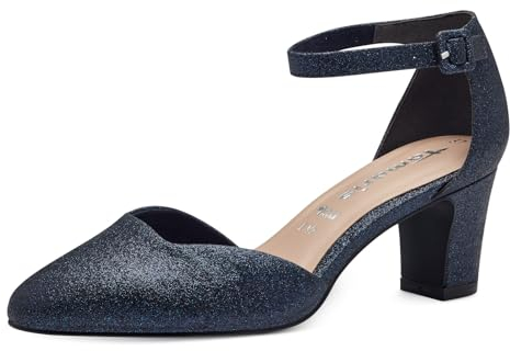 Tamaris Damen Pumps mit Riemchen Vegan Blockabsatz; NAVY GLAM/blau; 37