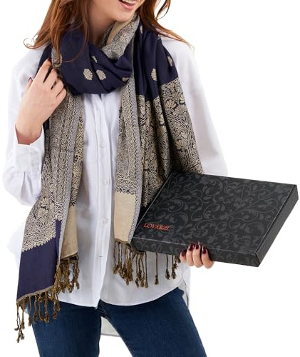 LOVARZI Scarfs for Women Gift Boxed - Blue Pashmina Scarves - Ladies Christmas & Mother's day & gift ideas - Presents for her