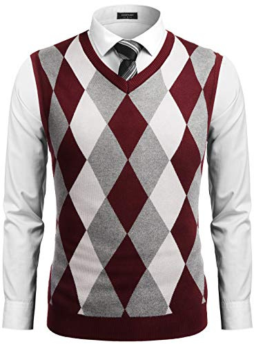 COOFANDY Men's Sleeveless V Neck Pullover Sweater Slim Fit Casual Argyle Sweater Vest