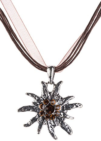 Trachtenkette Edelweiss Trachtenschmuck - Trachten Kette mit feinem Strass in div. Farben - Halskette für Dirndl und Lederhosen (Braun -)