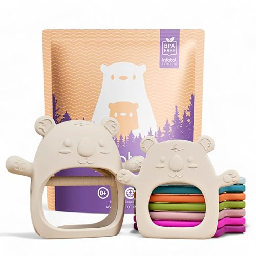 Infatot® Teething Toys for Baby Gifts – 2-Pack Koda Koala Teether Mitten Glove, Soothing Hand Teethers for Infants, Baby Toys 0-6 Months and Up, Newborn Essentials for Teething Relief, Cream.