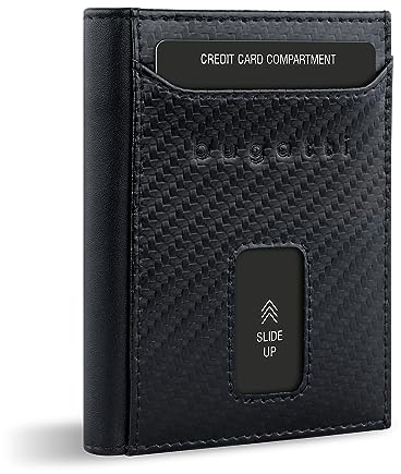bugatti Secure Slim Mini Börse Spezial mit RV-Münzfach und RFID-Schutz aus Leder, Carbon