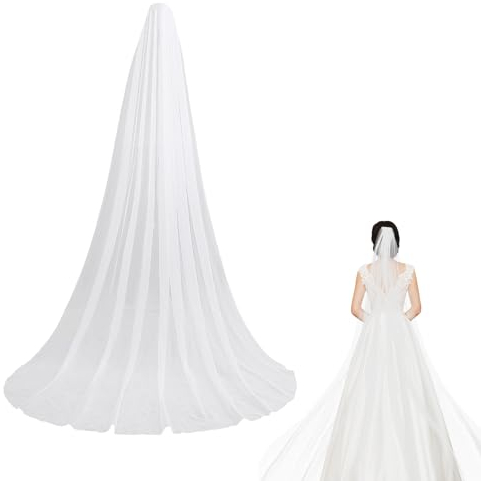 Hochzeit Brautschleier Lang Einlagiger Braut Hochzeitsschleier Kathedralen Tüll mit Kamm Weiß Weicher Tropfenschleier für Braut Hochzeits Haarschmuck Brautkleid Schleier (300 cm)