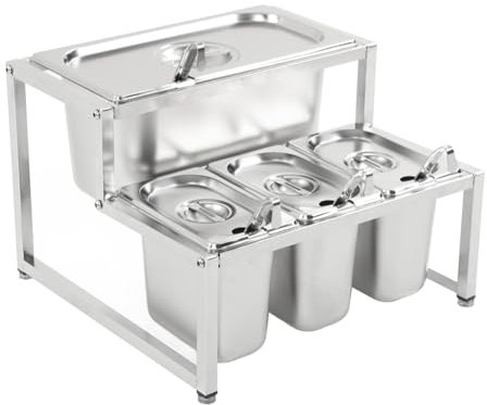Portaspezie, Portaspezie Estensibile, Superficie a Specchio Lucida a Doppio Strato, Resistente per Utensili da Cucina (1 teglia da 1/3 e 3 teglie da 1/9)