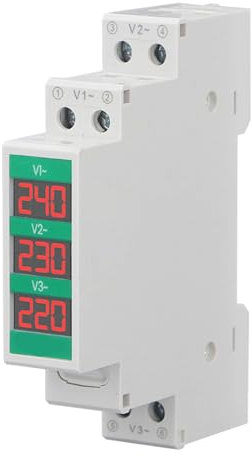 Digital DIN Rail Power Meter, 3 Phase AC Voltmeter, 60-450V, LCD Display
