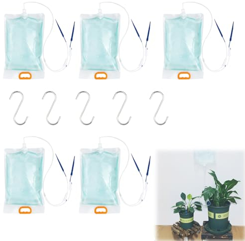 5 Stück 3,5L Pflanzen Bewässerungssystem, Automatisches Tropfbewässerung Beutel mit Zwei Auslässen, PE Kunststoff Wasserspender für Zimmerpflanzen und Blumentöpfe, Ideal für Urlaub –Twei Steuerventile