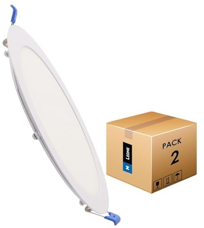 M Ledme - Pack 2, Downlight LED 220mm 20W, 2000 lumen, Pannello Circolare Extra Slim, Colore Luce neutro (4500K), Coupé standard 205 mm, Driver incluso, LM5552