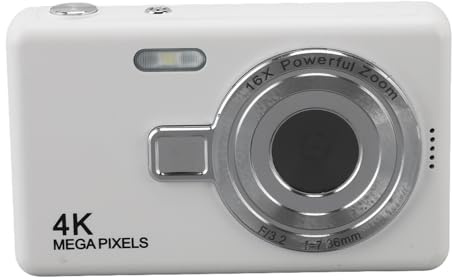 Digitalkamera, 50MP 1080P 16X Digital Zoom Autofokus Vedio-kamera med 2,4-tums Skärm, Kompakt Anti-shake-vloggningskamera för Studenter Barn (Vit)