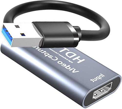 RUOVXWU 4K HDMI to USB 3.0 Video Capture Card, Full HD 1080P, Grey, USB-C, Windows, Linux