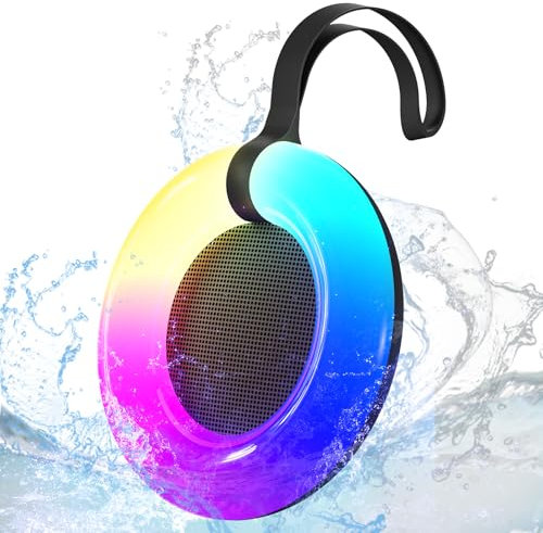 Xinborry IPX7 Waterproof Speaker with Dynamic LED Light,Bluetooth Shower Speaker,Portable Bluetooth Speakers,Floating, True Wireless Stereo for Outdoor/Pool/Beach,BT5.3/TF-Card,Ideal Gifts(Black)
