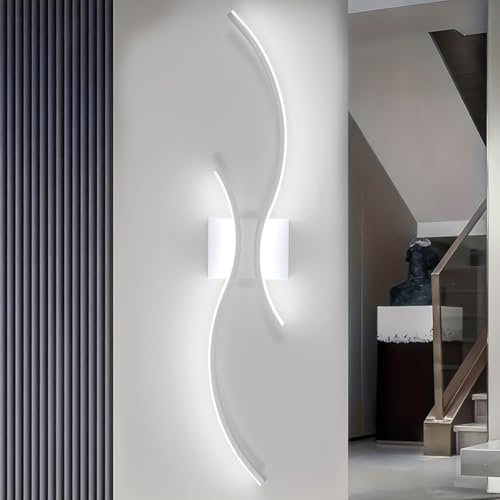 Goeco Applique da Parete Interno 80 cm 27W 3000 lm 6500K Lampada da Parete LED Lunga con 2 Tubi Luminosi Design Curvo Luce Fredda per Camera da letto Soggiorno Scala Cucina, Bianco