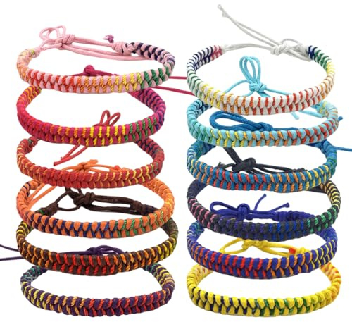 JAWUZ 12 pezzi Bracciale intrecciato Bohemien Bracciale Intrecciato Braccialetti dell'amicizia regolabili intrecciati Braccialetti fatti a mano per uomini e donne Accessori da Spiaggia e Festival