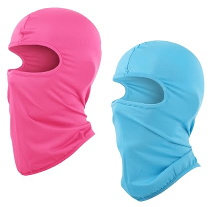 2 máscaras de pasamontañas finas y shiesty, con capucha, máscara de esquí, para hombres y mujeres, pesca, ciclismo, color negro, azul claro + rosado, Medium