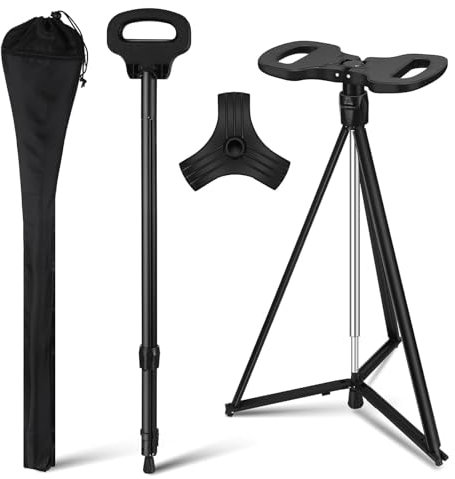 NEWFUN Gehstock mit Sitz, Sitzstock Faltbar, Ultraleichter, zusammenklappbarer Gehstock mit Transporttasche und 2 Fußpolstern für Senioren und Erwachsene