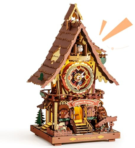 ROKR Puzzle 3D Horloge Coucou Mécanisme Maquette en Bois à Construire Modelisme Construction Adulte Idées Cadeaux Femme Homme Personnalisés Couleur Vintage LC901C