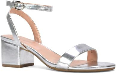 ESSEX GLAM Women's Low Block Heel Sandal Ladies Open Toe Strappy Ankle Strap Dress Shoes Size 3-8