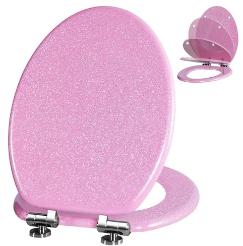 Angol Shiold Glitter Toilet Seat, Slow Close (Elongated, Pink)