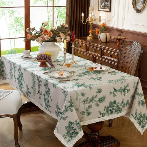 hometrixx Tovaglia Foresta di Pini - 140x180cm Cotone-Mix Pizzo, Stampa Pigne e Uccelli, Copritavolo Rettangolare
