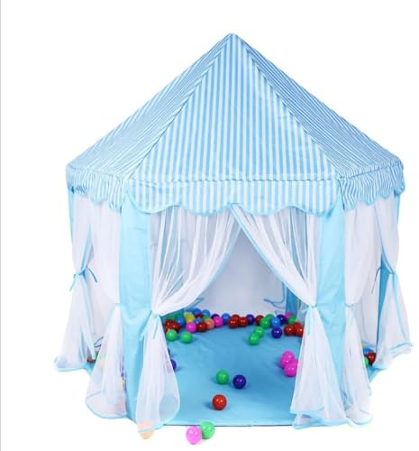Tienda de campaña Princess Castle, Hermosas y Elegantes Tiendas de campaña antiinteriores para niñas con Luces de Estrellas, Tienda de campaña Hexagonal para niños para Juegos de (Azul)