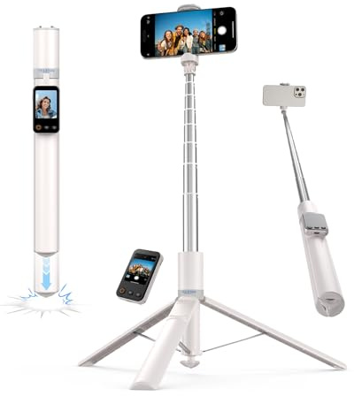 TELESIN 0.1s Fast Auto-Open Phone Tripod for iPhone & Android | 67 Selfie Stick with Zoom / Focus Smart Display Remote for Alone Travel, Vlogging Creators & Women Makeup Live