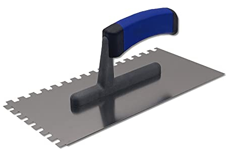 DEWEPRO® Cazzuola Dentata, Denti 8x8 mm, Spatola Lisciante - Frattazzo Per Intonaco - Acciaio Inossidabile : 270x130mm - Manico Di Alta Qualità A 2 Componenti