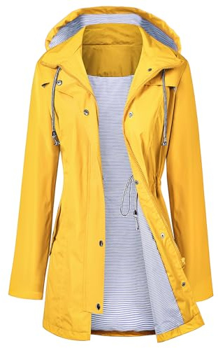 Women's Hooded Waterproof Jacket Active Outdoor Packable Lightweighted Hiking Jacket Long Raincoat Womens Anorak Jackets Yellow XXL