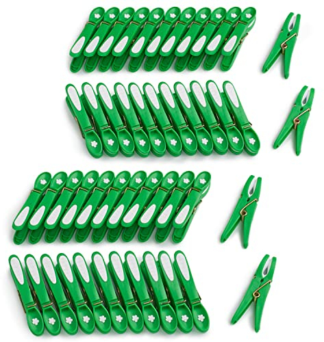 culiclean Wäscheklammern ohne Abdruck stabil in Blume Design 48x Wäscheklammer Classic Green weiß, robuste Kluppen Soft Grip Clip Clothes Pegs UV beständig Klammern zum Aufhängen von Wäsche, Socken