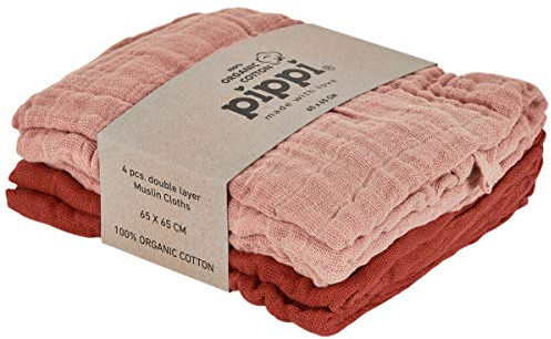 Pippi Unisex baby 4-pack tygblöjor, spottdukar, gosiga handdukar eller blöjhanddukar, lämpligt set med badkläder, Misty Rose, En Storlek