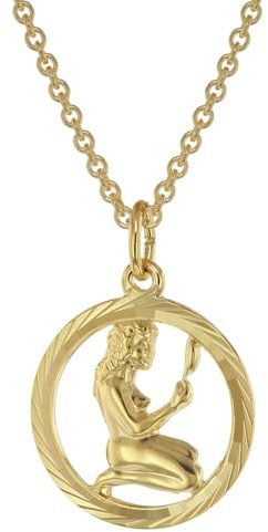 trendor Sternzeichen Jungfrau Gold 333 Anhänger Ø 16 mm + Halskette Tierkreiszeichen, eleganter Halsschmuck aus Echtgold für Damen, 75940-09