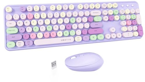 UBOTIE Colorful Wireless Keyboard and Mouse Combo (Purple-Colorful)