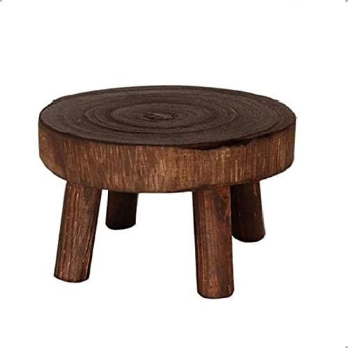 SevenMye Wooden Little Stool Plant Stand, Round Wood Flower Pot Plant Display Stand Bonsai Holder Potted Display Shelf for Indoor Outdoor Home Decor