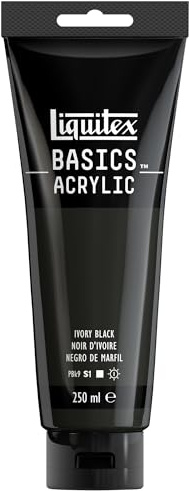 Liquitex 88700221 basics – akrylfärg, monopigmenterade konstnärspigmenterade pigment, ljusäkta, medelviskositet, arkivkvalitet, sidenglänsande finish, 250 ml rör – elfenbensvart