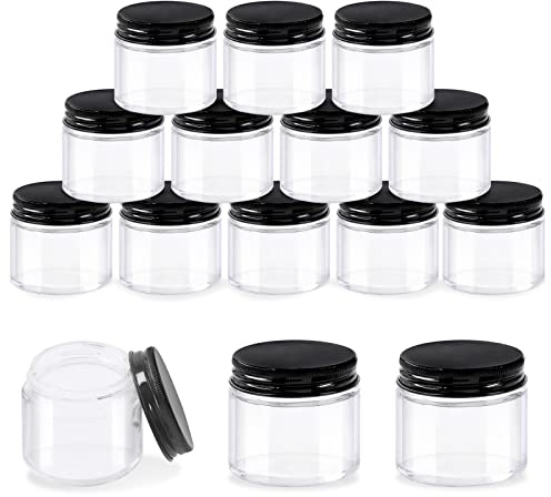 Glarks 15 Pack 2oz Glass Jars with Lids, Round Clear Glass Jars with Inner Liner and Black Lids for Storing Creams, Beauty Products, Cosmetic and Ointments