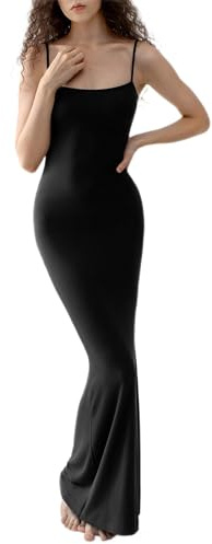 PUMIEY Maxi Dress for Women Long Dresses Bodycon Dresses Wedding Guest Dresses Slip Dress Jet Black X-Small