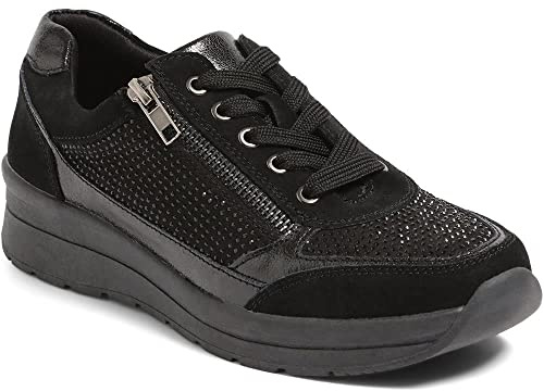 Pavers Wide Fit Lace-Up Leather Trainers - Black Size 5