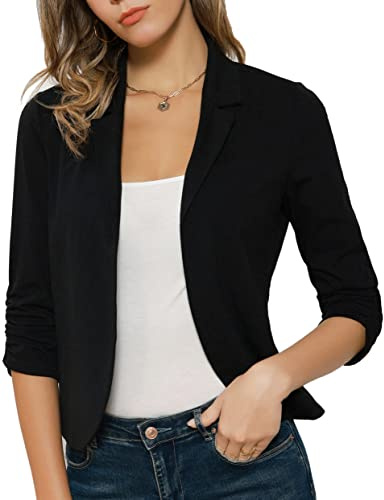 GRACE KARIN Women's Open Shrug Bolero 3/4 Sleeve Lightweight Formal Blazer Suit Jacket Black M
