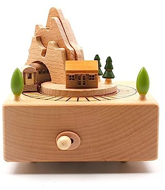 QNINE speldosa tåg av bokträ Speldosa med berättelse från Wienskogen, träleksakspresent till födelsedag Alla hjärtans dag jul