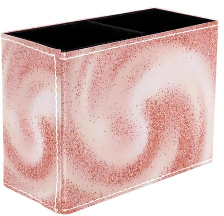 VAPOKF Gold Rose Glitters Swirle on Pink Pen Holder for Desk, 2 Compartments Pen Pot Pencil Holders Makeup Brushes Storage Desktop Stationary Supplies Organiser for Home Office