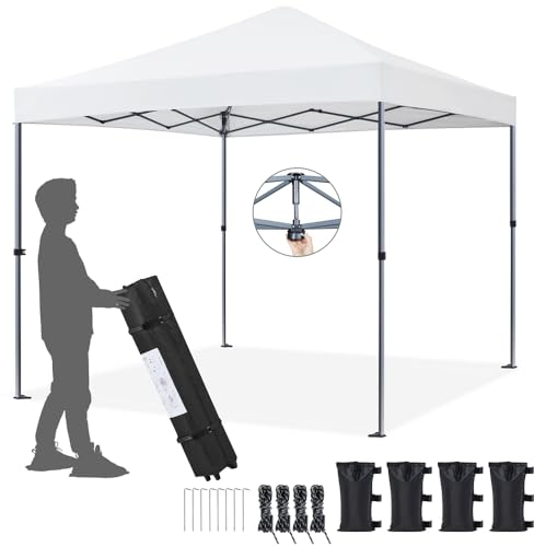 Yaheetech Tonnelle de Jardin Extérieur 3 × 3 M Tente de Camping Pliable avec Sac de Transport Sacs de Sable et Chevilles pour Camping Plage Fête et Foire Blanc