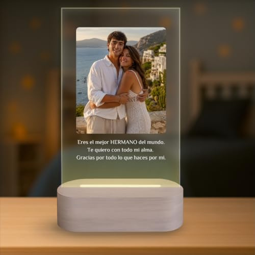 Lámpara Personalizada - Lampara con Foto y con Texto, Regalos Originales, Luz LED, Regalo para Pareja, Amigos, Familiares, Regalos Personalizados, Placa de Metacrilato con Luz (HERMANA)