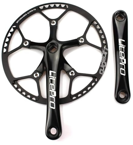 BESNIN Singlespeed Crankset, 170mm Square Taper Chainset, 130 BCD Single Chainring 53T 56T 58T for Fixie & Folding Bikes (56T)