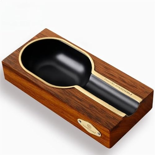 Posacenere per sigari in legno con fodera in metallo, grande fessura unica e logo splendidamente intagliato, posacenere classico elegante per terrazzo, esterno, interno (marrone nero)