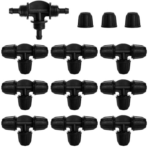 VooGenzek 10 Pezzi 4/7 mm Raccordi per Irrigazione, Connettori a T con Spinato Irrigazione a Goccia, Adattatore per Irrigazione a Goccia, Drip Tubing Connettori Spinati, per Prato, ​Giardin