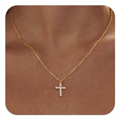 RIXERKOC Collar de la Cruz de la Corona para las mujeres 18K chapado en oro de rotación de la Cruz Colgante Collar de la Cruz de la Fe Joyería Joyería de moda Regalos (Oro)