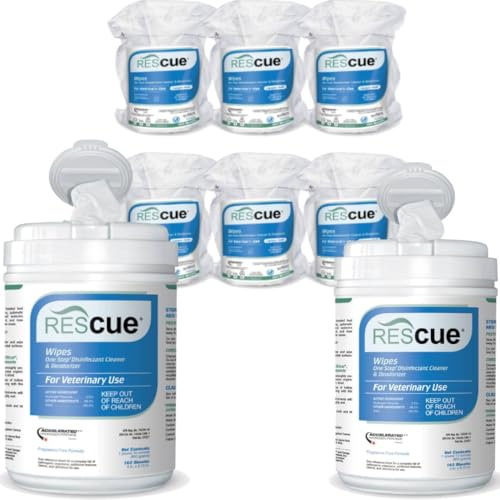 REScue Canister Wipes 2 Pack & Canister Refill Wipes 6 Pack – Disinfectant Cleaner for Vet Use, Designed to Clean Kennels, Litter Boxes & More