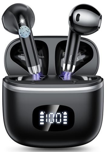 POMUIC Bluetooth Kopfhörer, Kopfhörer Kabellos Bluetooth 5.4 mit 4 ENC Noise Cancelling Mic, In Ear Kopfhörer Kabellos HiFi Stereo 40 std Spielzeit, LED-Anzeige, Ohrhörer für Arbeit Spiel Sport