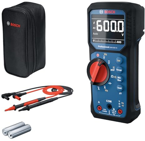 Bosch Professional Digital Multimeter GDM 600-15 (True RMS, Inverted LCD, Measures Frequency/Continuity/Resistance/capacitance, Min/Max/Average, Test Leads MS 90)